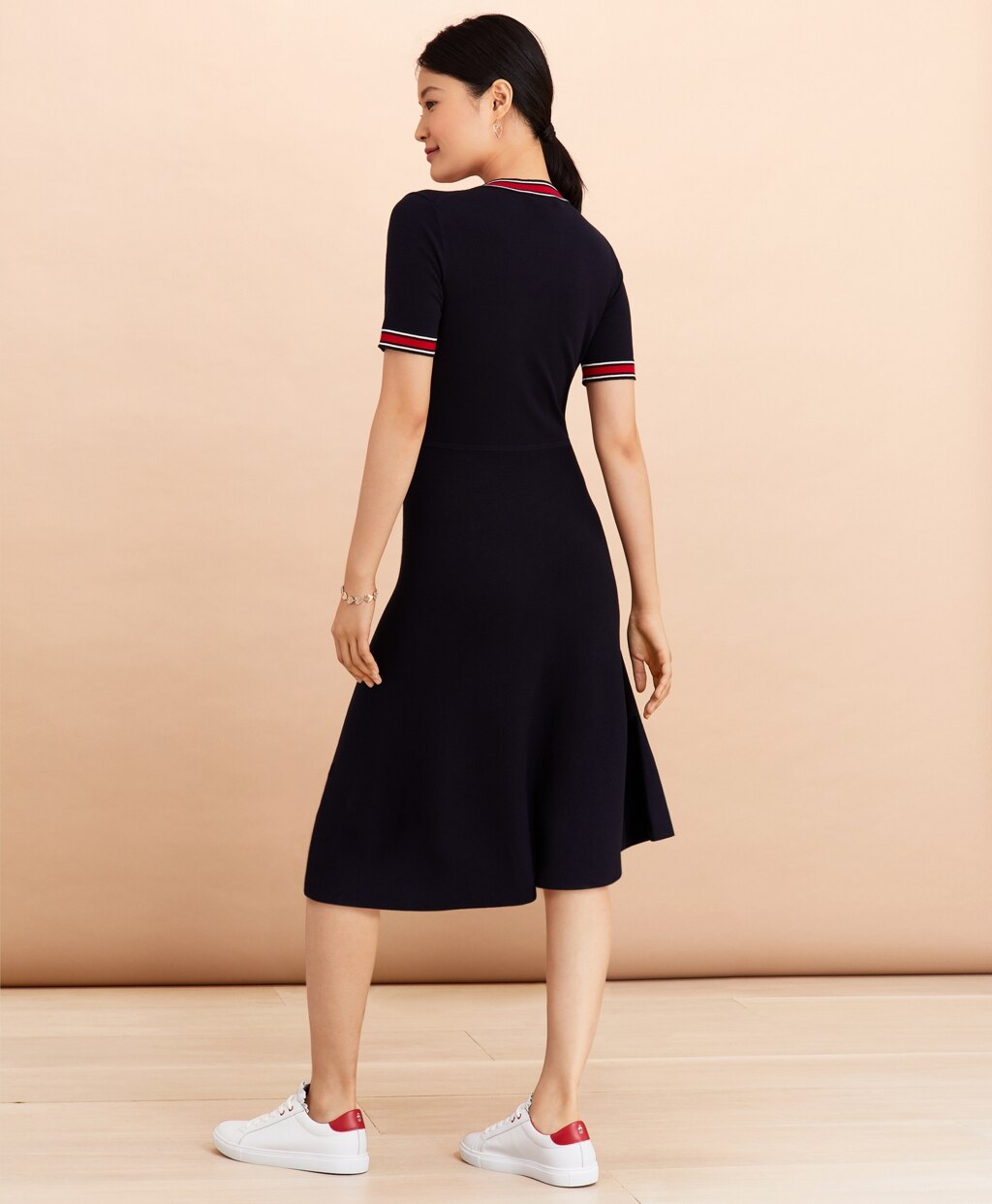 Brooks Brothers Women Stripe-Trimmed Midi Sweater Dress