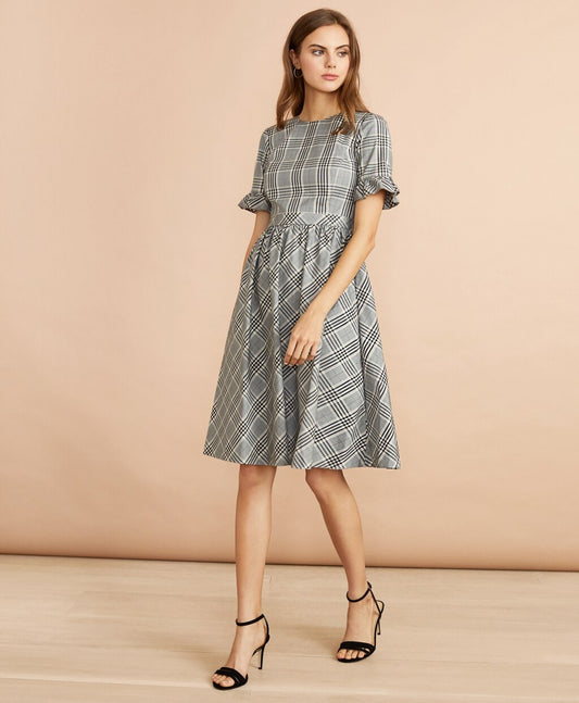 Brooks Brothers Women Tartan Ruffled Elbow-Sleeve Dress