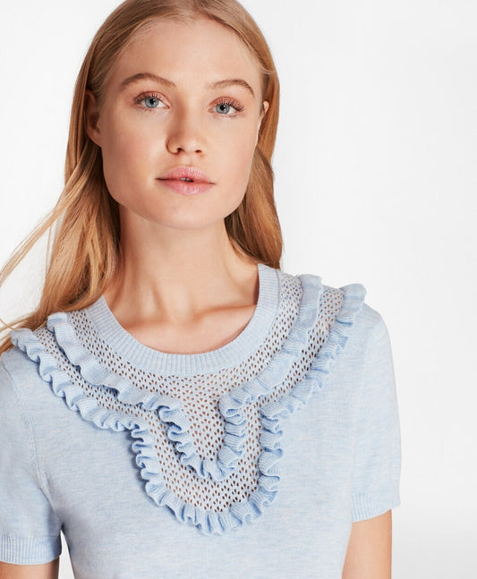 Brooks Brothers Women Ruffled Pointelle-Yoke Sweater