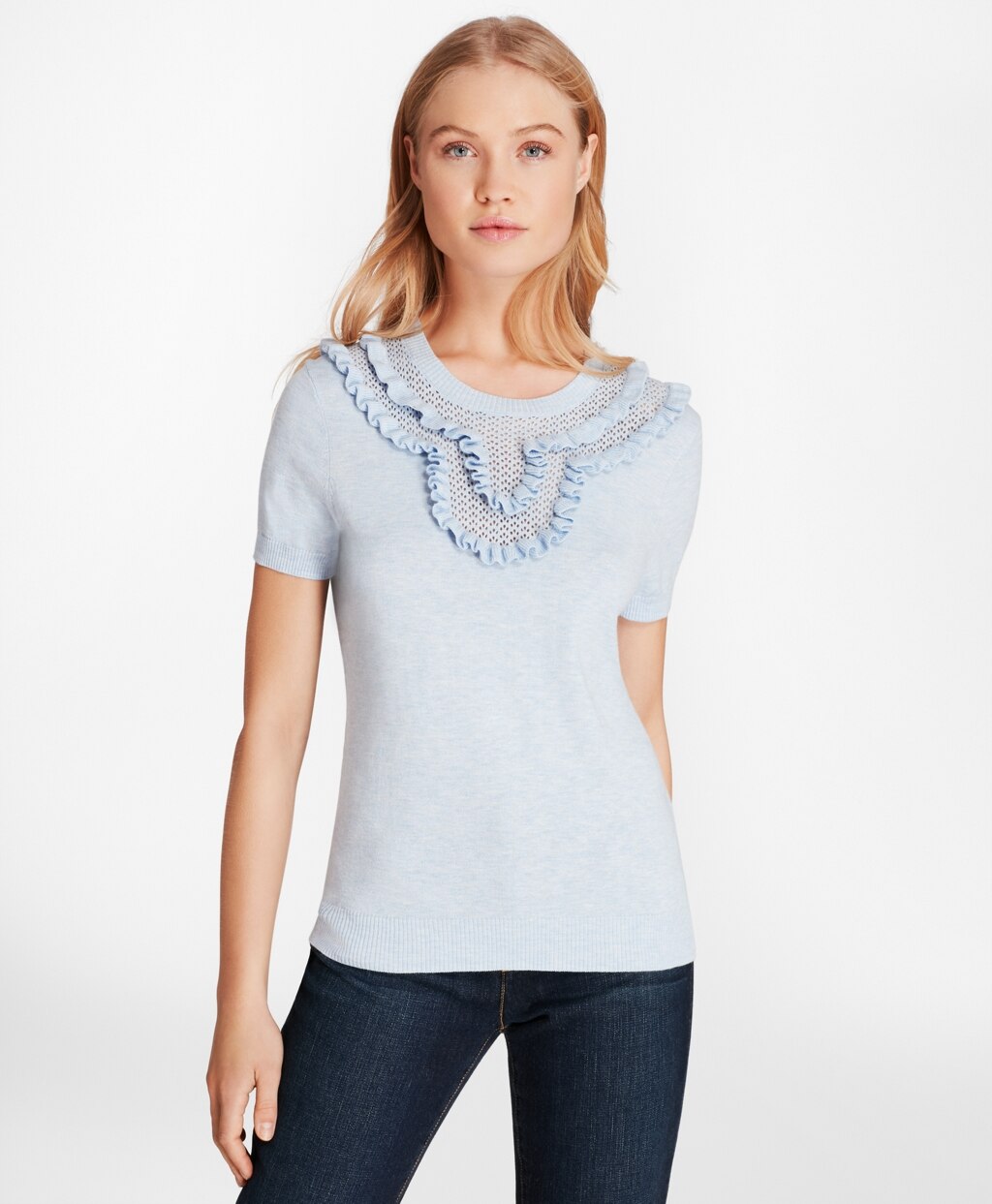 Brooks Brothers Women Ruffled Pointelle-Yoke Sweater