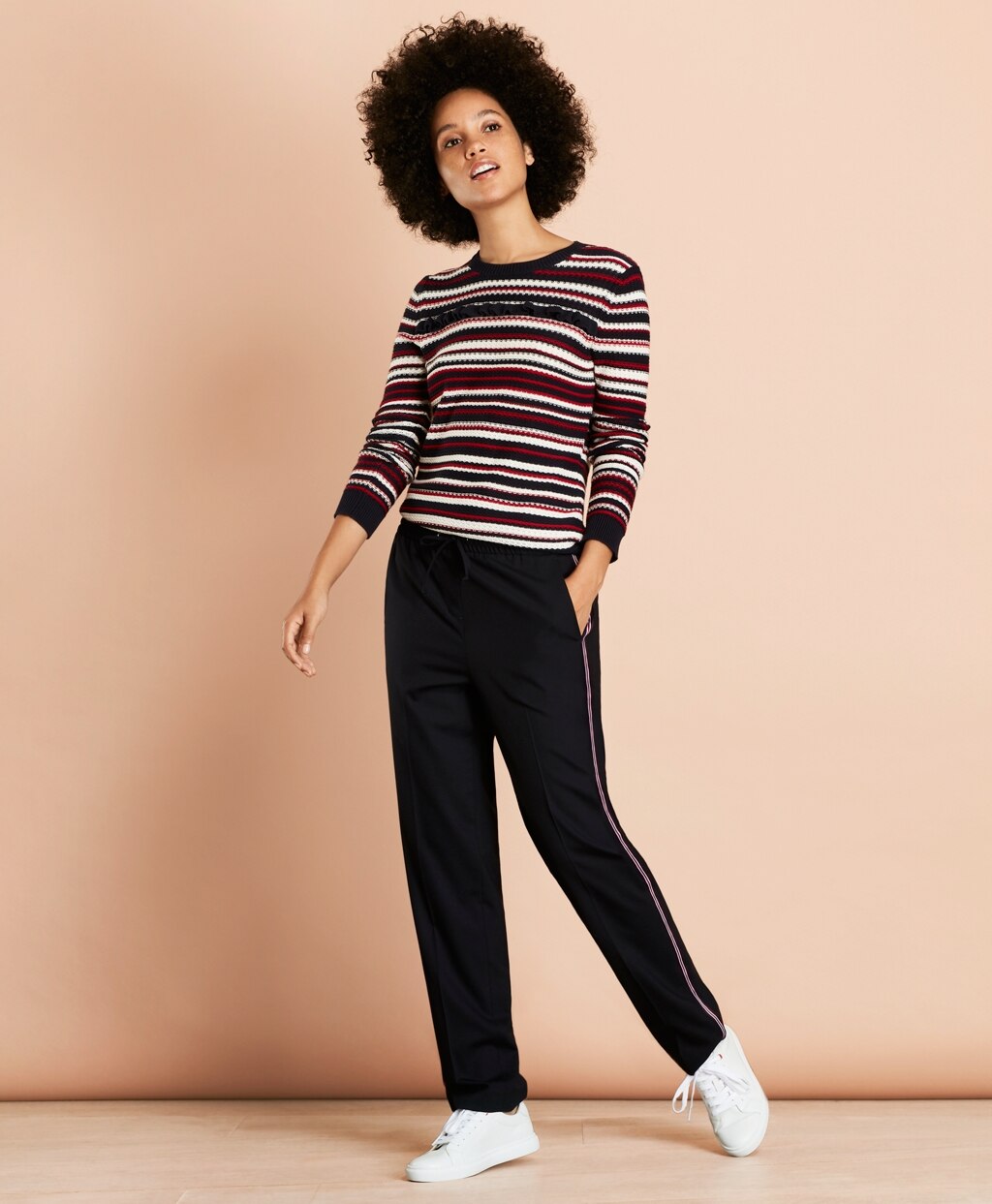 Brooks Brothers Women Striped Pointelle Cotton Sweater