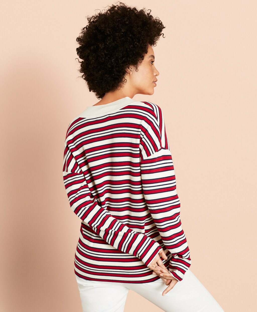 Brooks Brothers Women Striped V-Neck Oversized Sweater