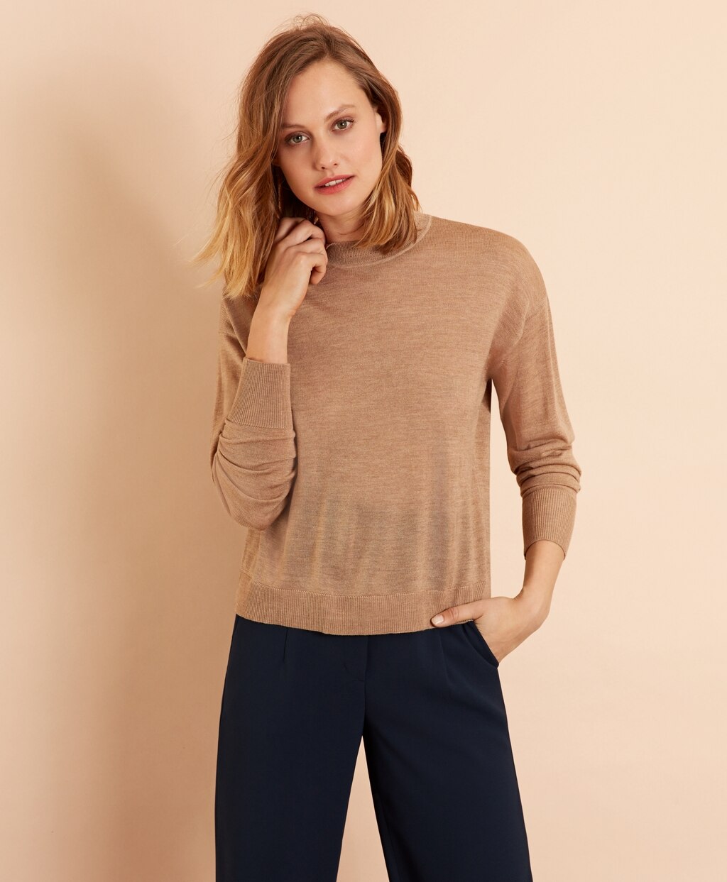 Brooks Brothers Women Merino Wool Pointelle-Detail Crewneck Sweater