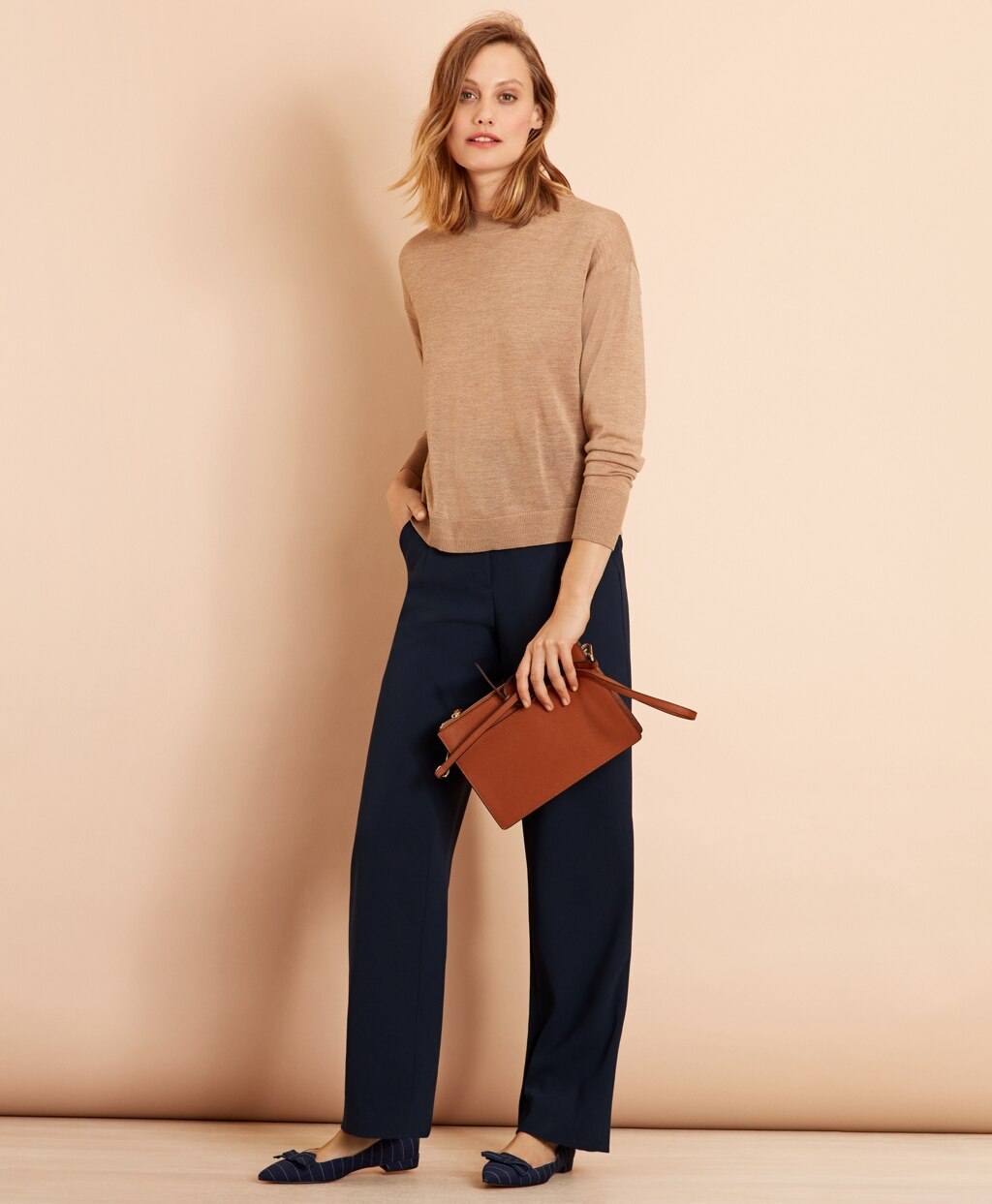 Brooks Brothers Women Merino Wool Pointelle-Detail Crewneck Sweater