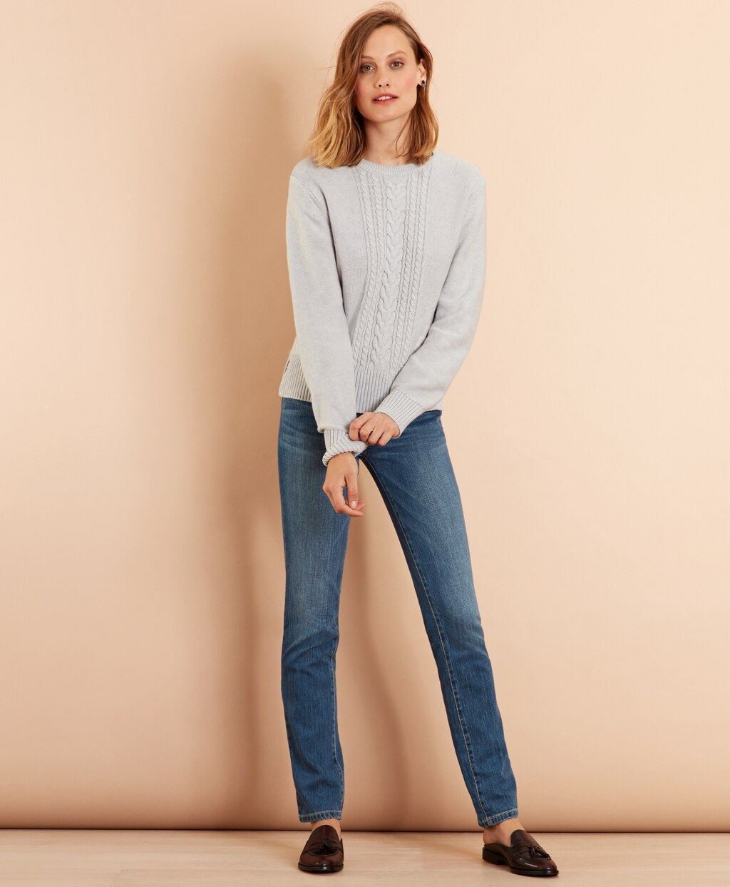 Brooks Brothers Women Wool-Cotton Cable-Knit Sweater