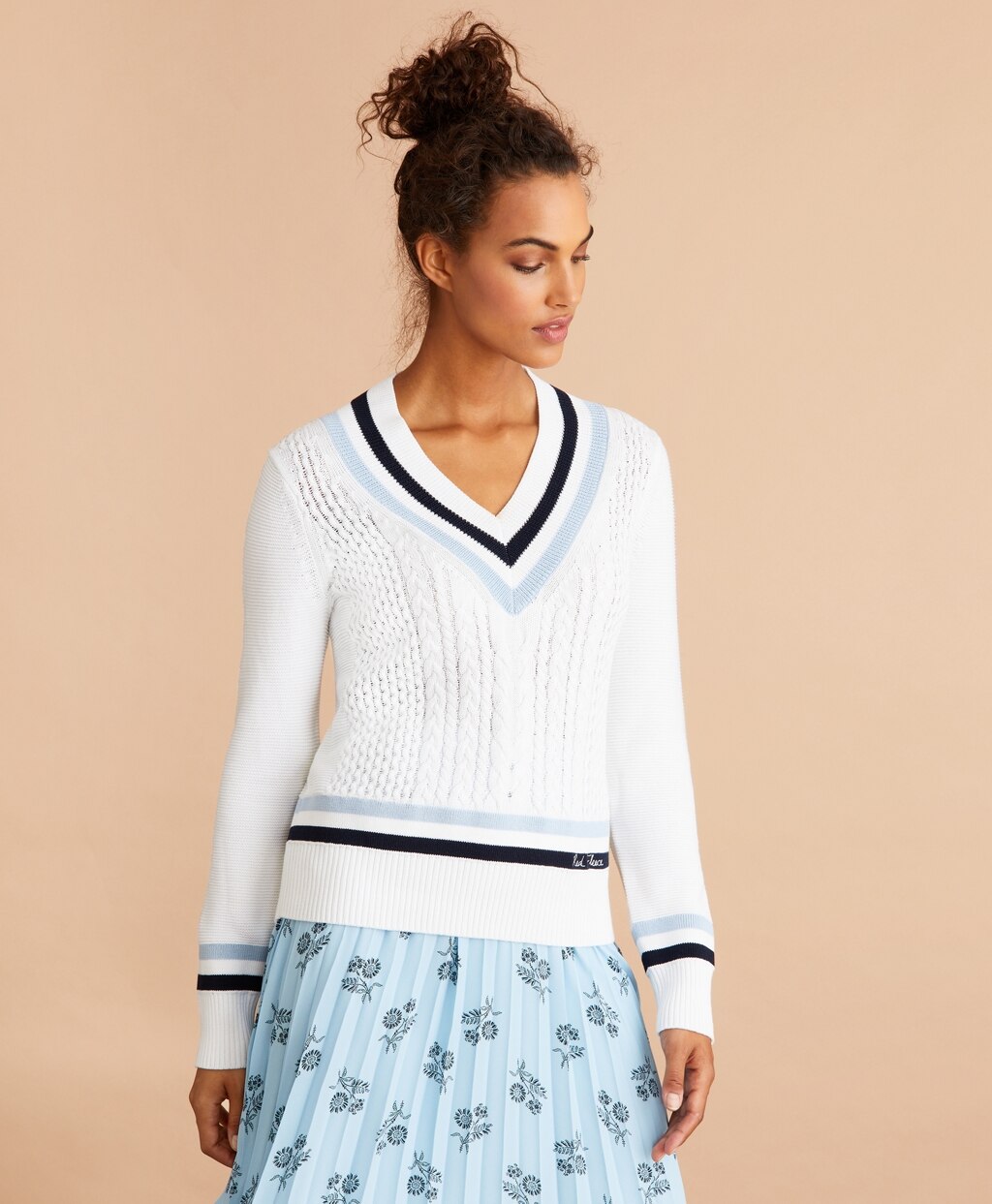 Brooks Brothers Women Logo-Embroidered Cotton Tennis Sweater