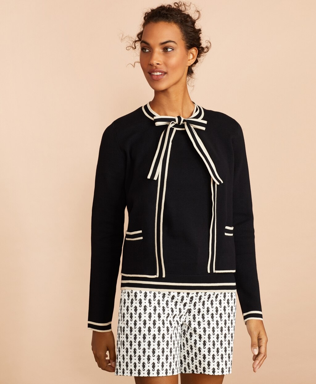 Brooks Brothers Women Tie-Neck Cotton Cardigan