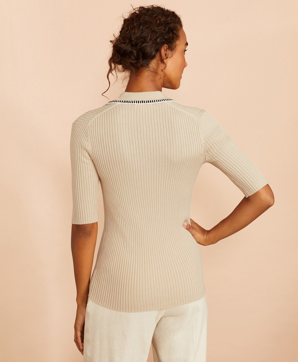 Brooks Brothers Women Rib-Knit Cotton Polo Sweater