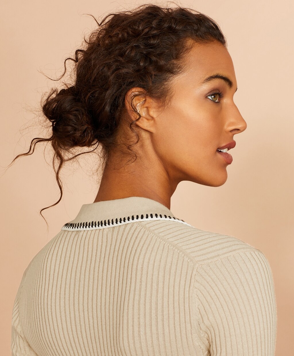 Brooks Brothers Women Rib-Knit Cotton Polo Sweater