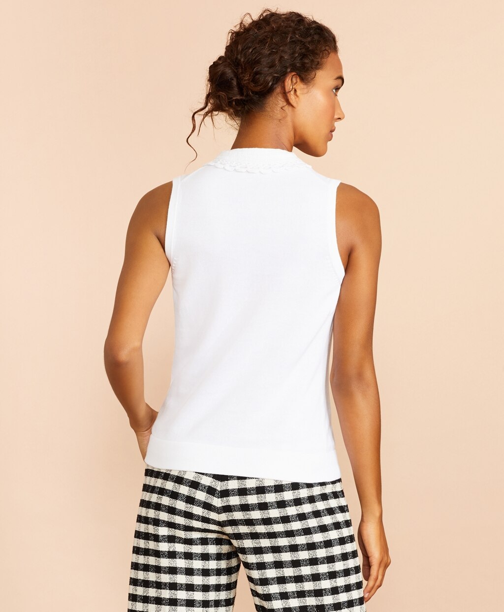 Brooks Brothers Women Crochet Lace-Trimmed Cotton Sleeveless Polo