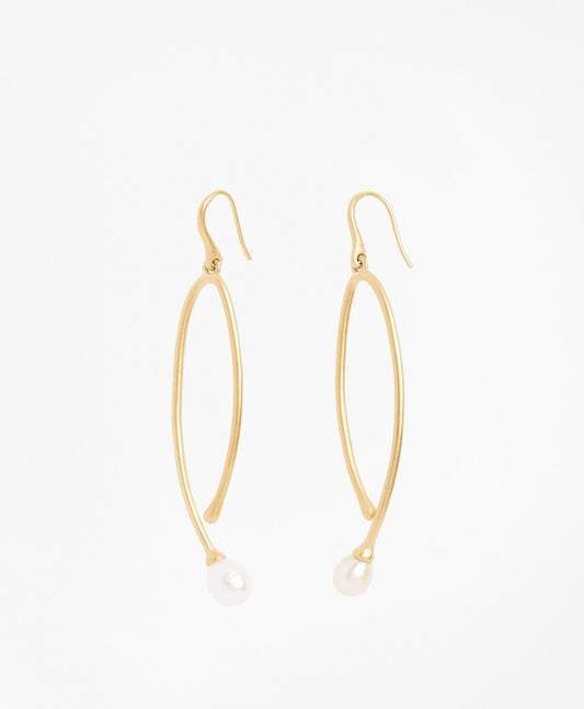 Brooks Brothers Women Freshwater Pearl Gold-Plated  Long Drop Earrings