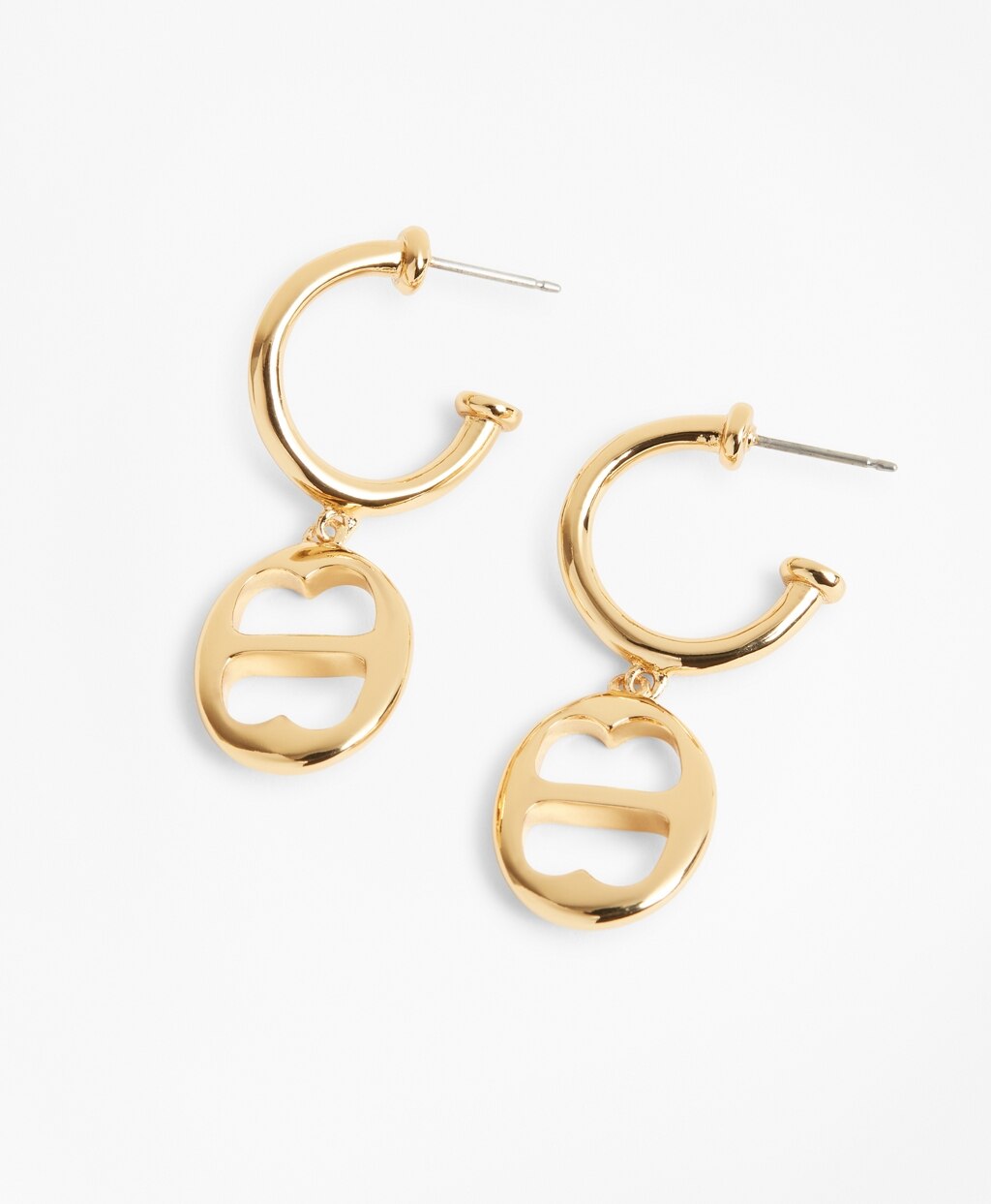 Brooks Brothers Women Gold-Plated BB-Link Chain-Drop Hoop Earrings