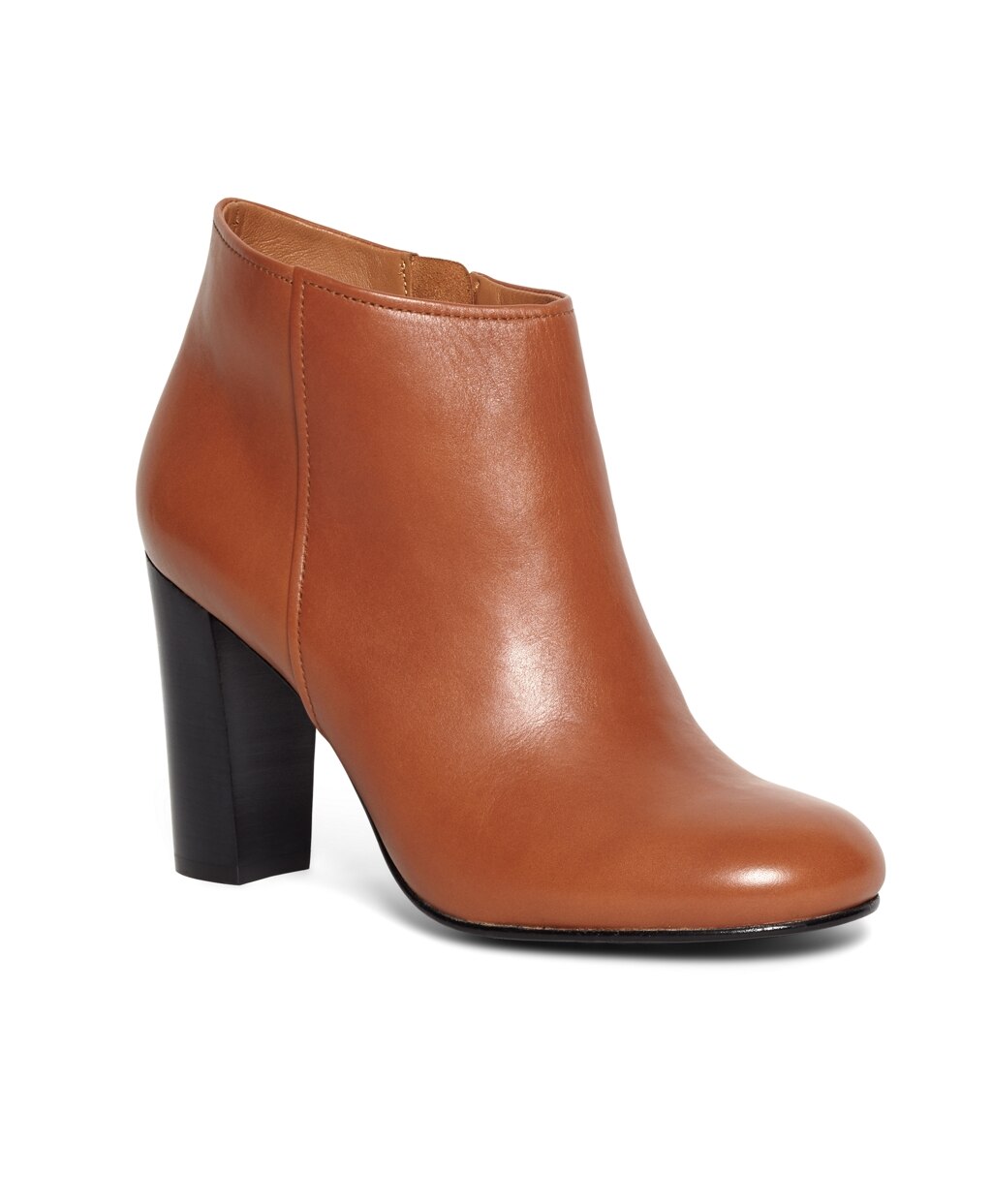 Brooks Brothers Women Short Leather Stacked Heel Booties