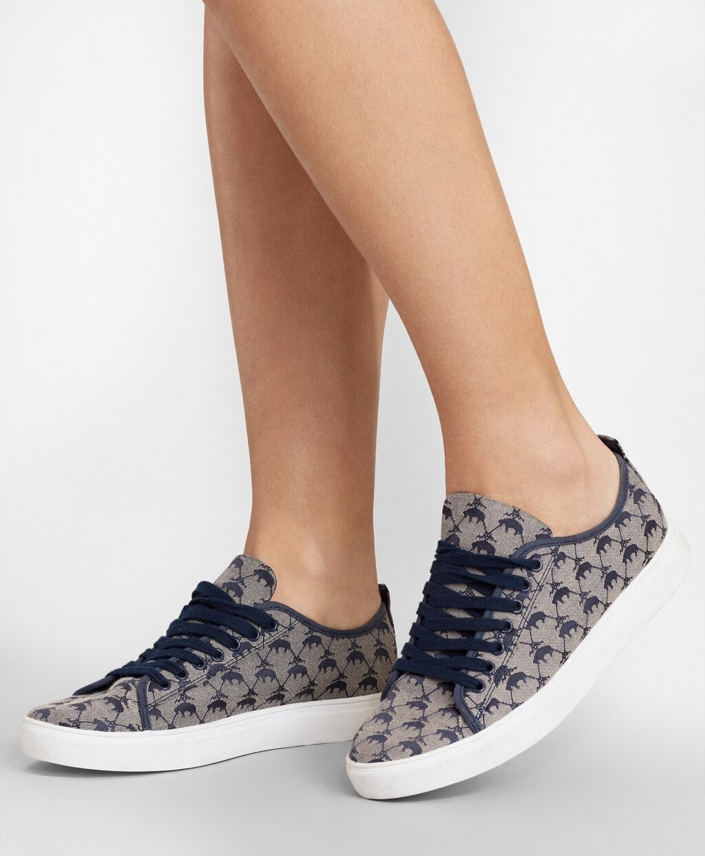Brooks Brothers Women Leather-Trimmed Logo Jacquard Sneakers