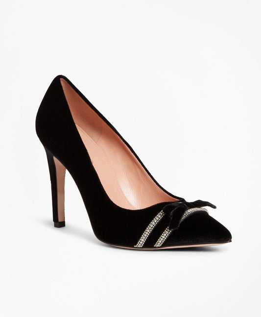 Brooks Brothers Women Rhinestone-Trimmed Velvet Point-Toe Pumps