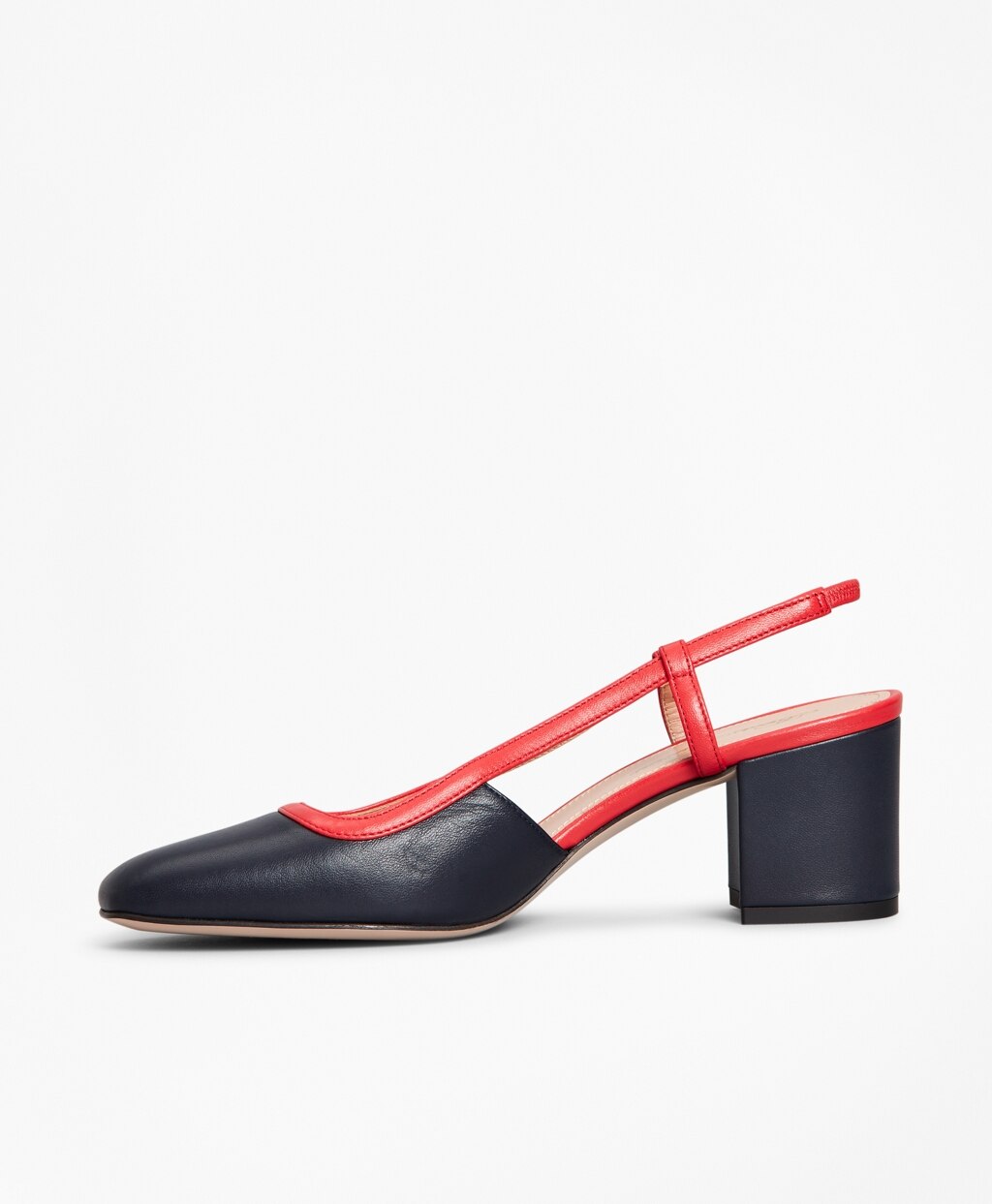 Brooks Brothers Women Two-Tone Leather Block-Heel Slingback Pumps