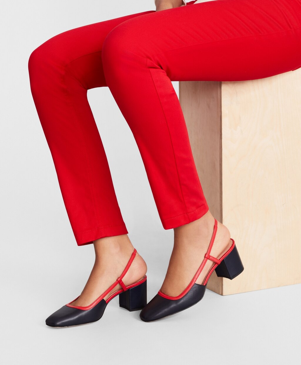 Brooks Brothers Women Two-Tone Leather Block-Heel Slingback Pumps