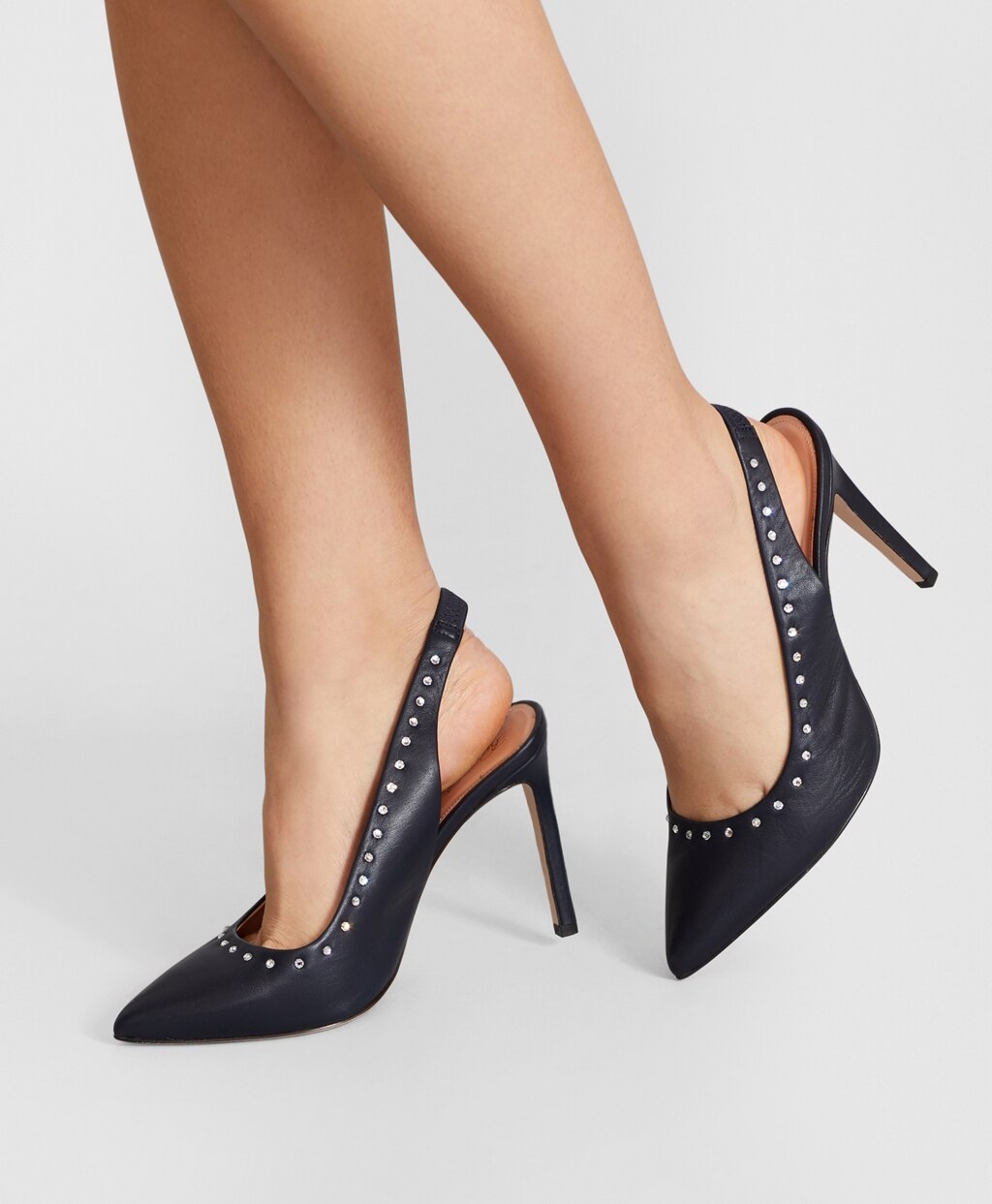 Brooks Brothers Women Rhinestone-Studded Leather Slingback Pumps