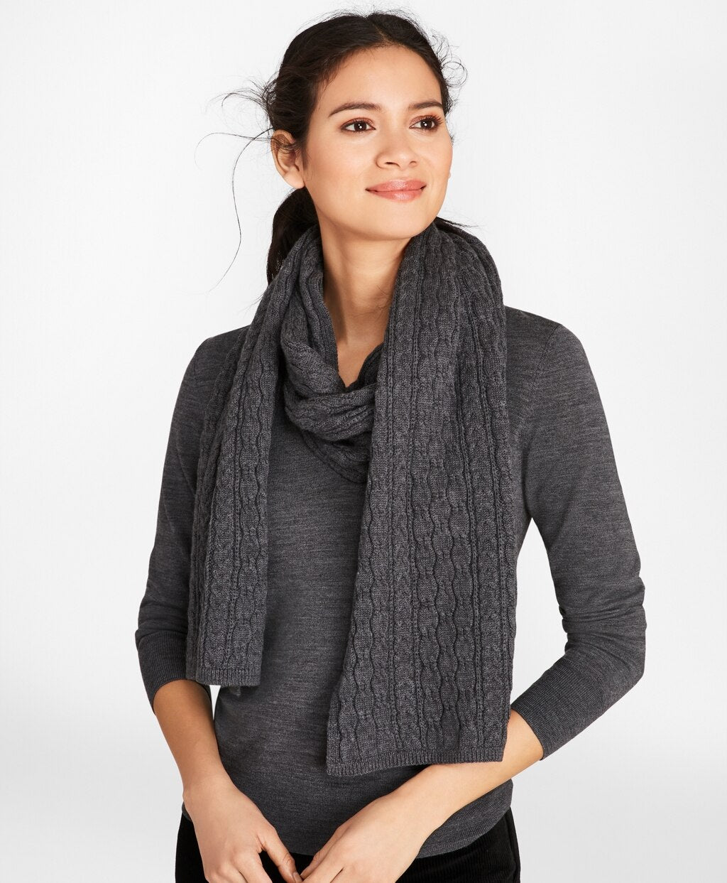 Brooks Brothers Women Cable-Knit Merino Wool Scarf