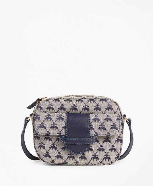 Brooks Brothers Women Leather-Trimmed Logo Jacquard  Crossbody Bag