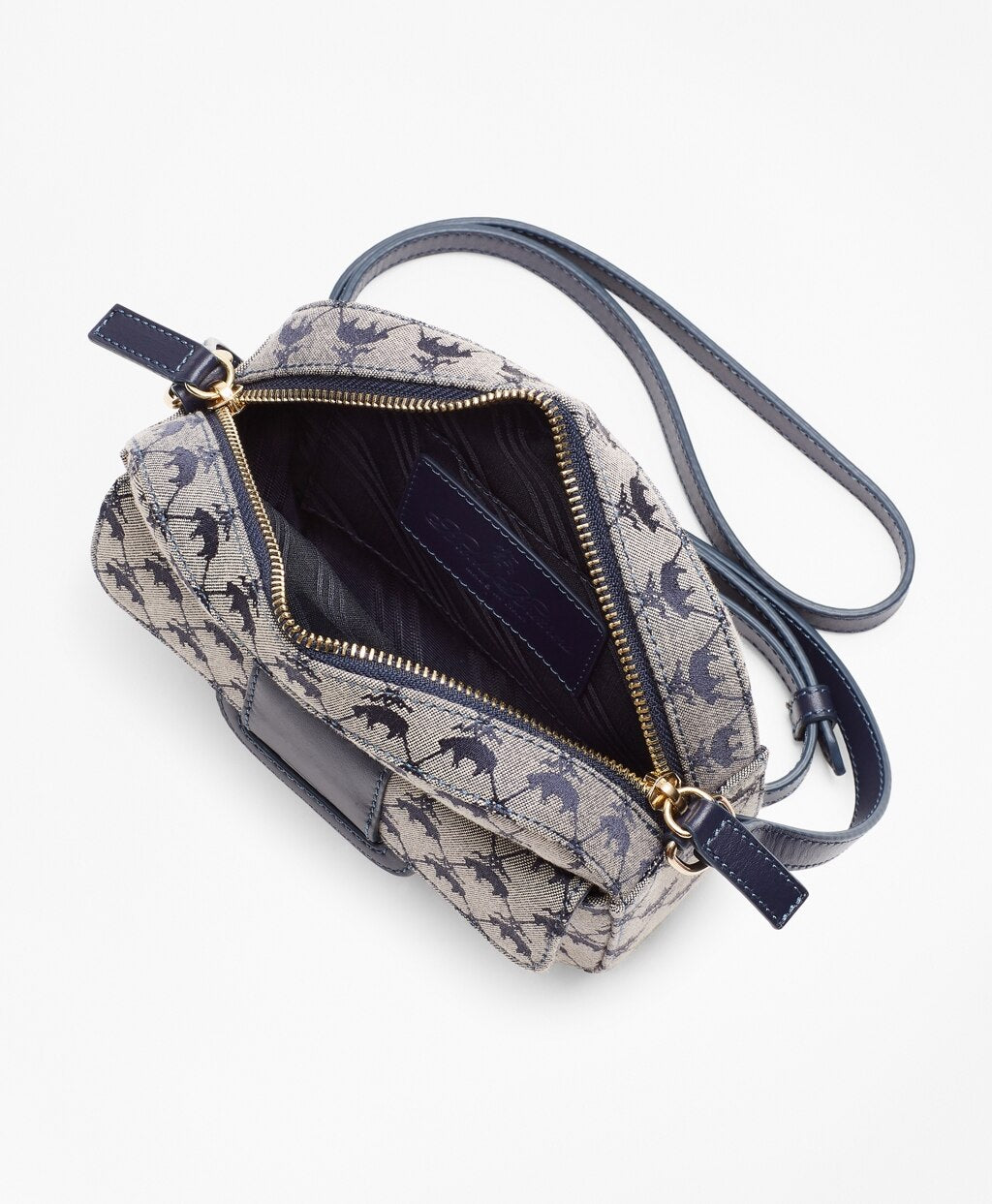Brooks Brothers Women Leather-Trimmed Logo Jacquard  Crossbody Bag