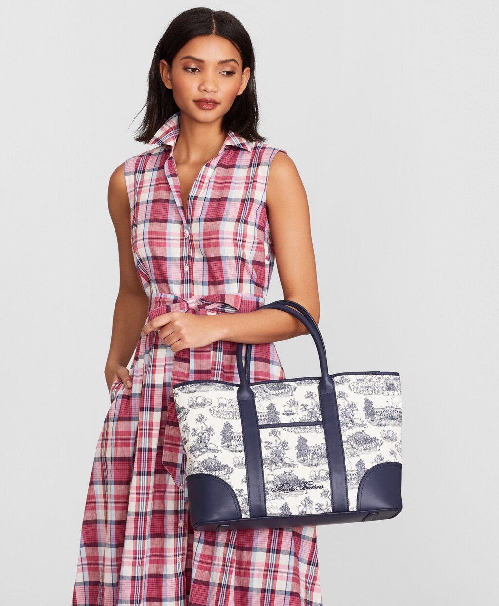 Brooks Brothers Women Leather-Trimmed Toile Canvas Tote Bag