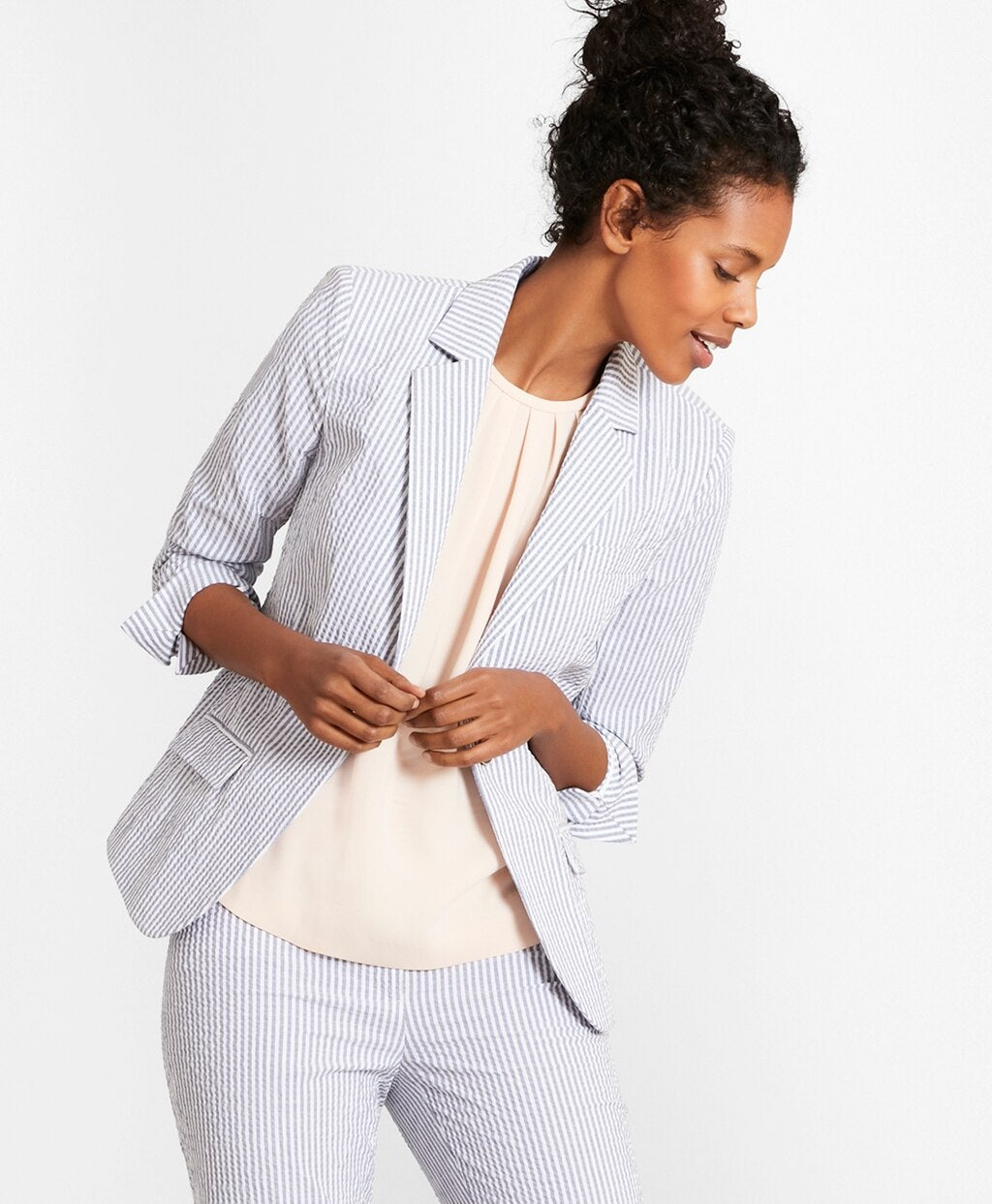 Brooks Brothers Women Striped Stretch Cotton Seersucker Jacket