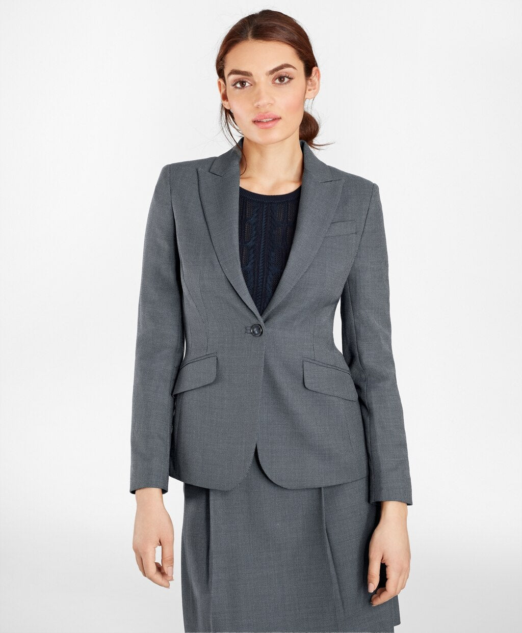 Brooks Brothers Women Bird's-Eye Stretch-Wool One-Button Jacket