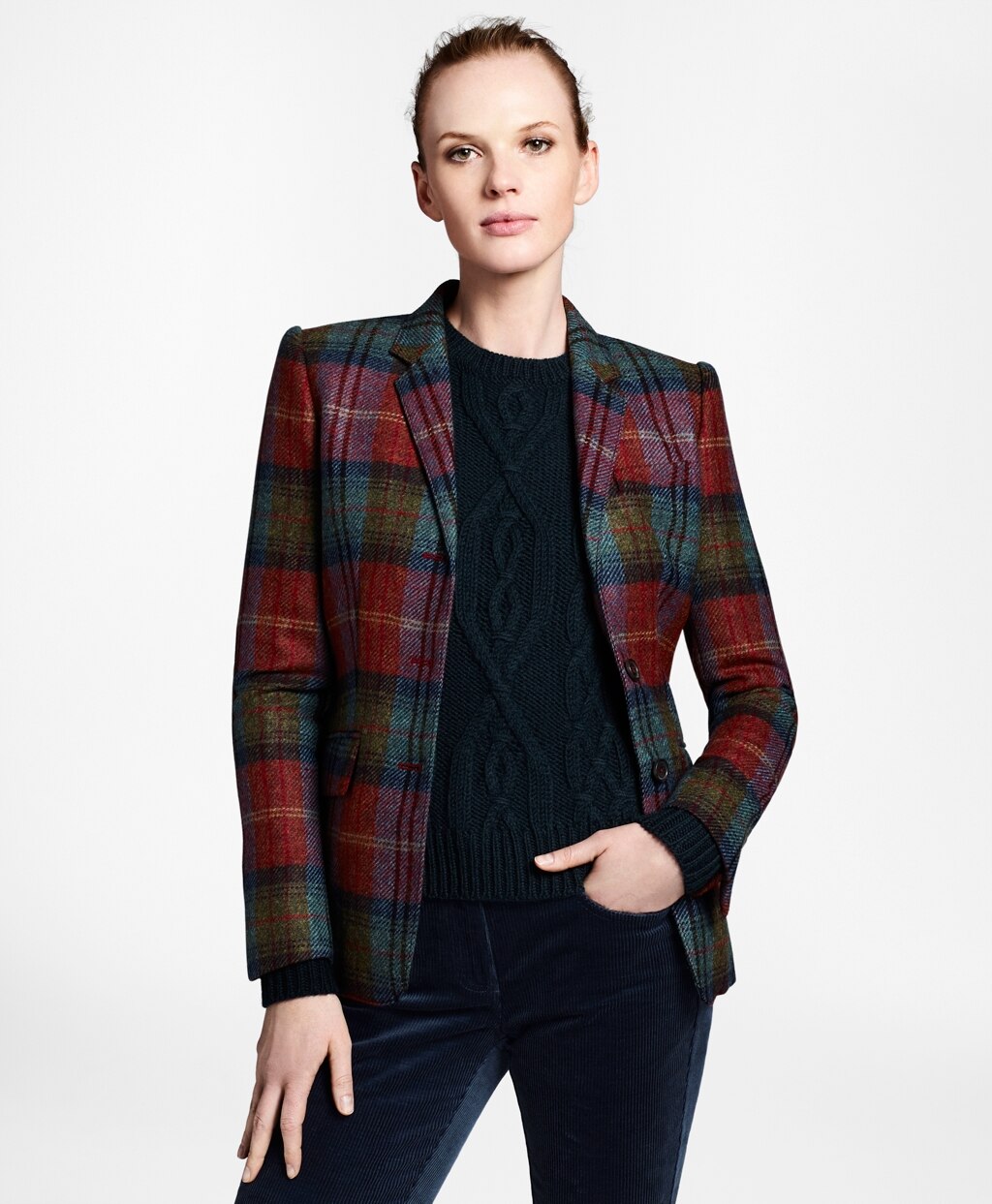 Brooks Brothers Women Plaid Wool Tweed Hacking Jacket