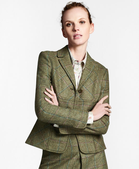 Brooks Brothers Women Checked Wool Tweed Jacket