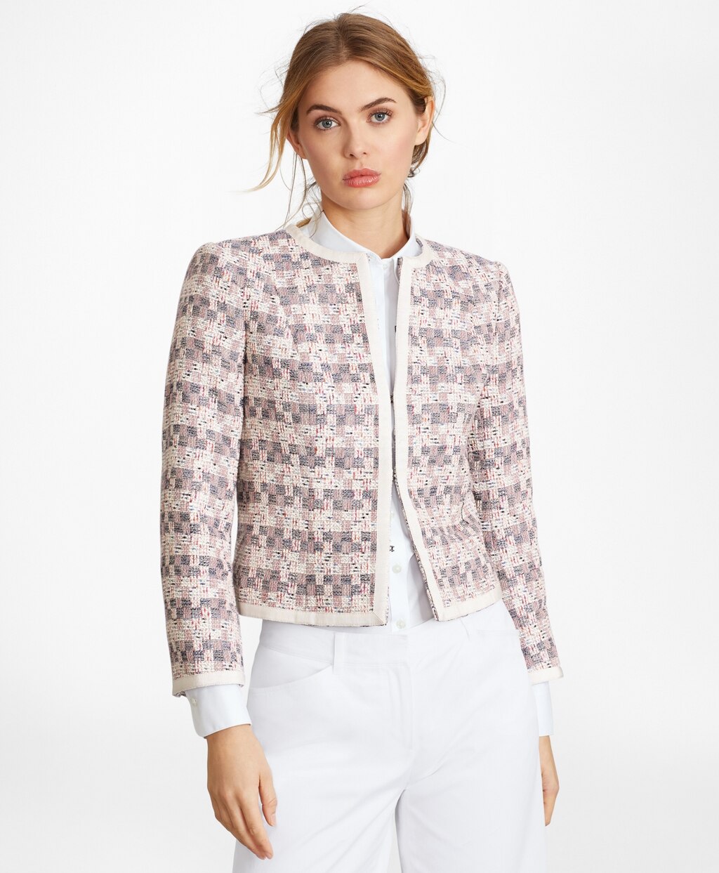 Brooks Brothers Women Checked Tweed Boucle Jacket