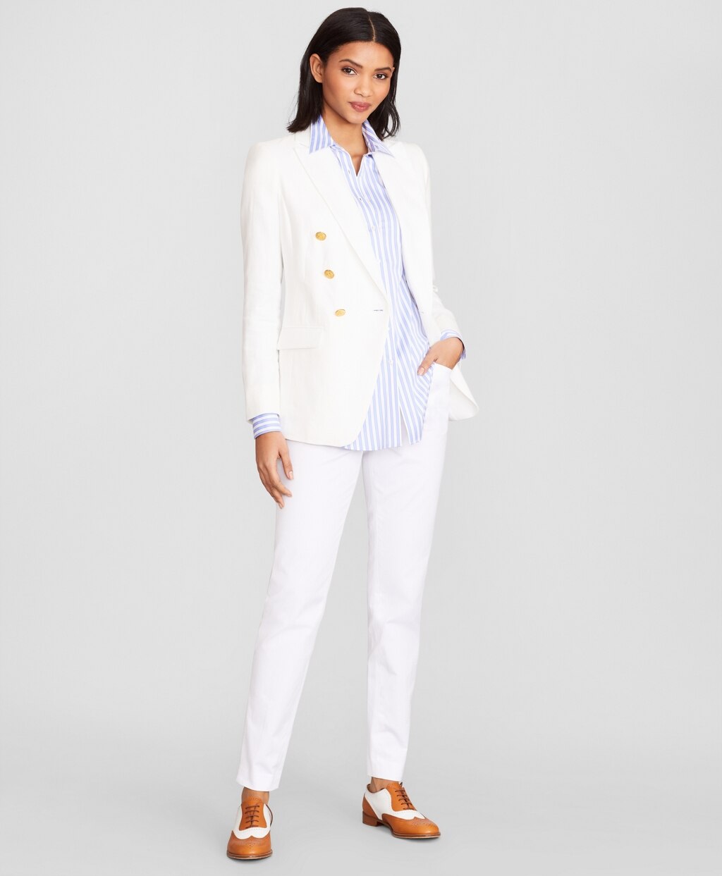 Brooks Brothers Women Irish Linen Double-Breasted Blazer