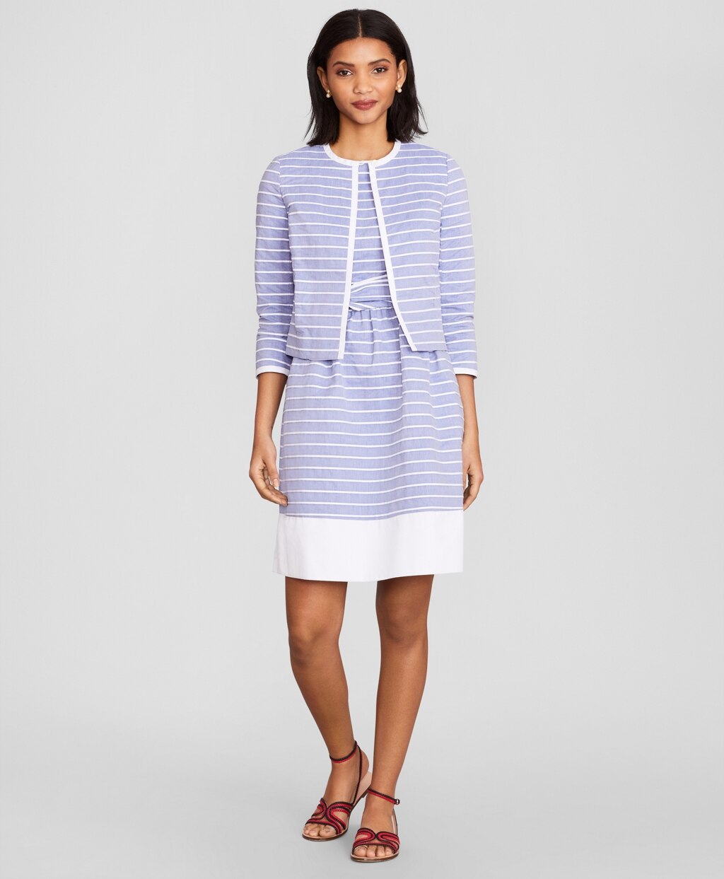 Brooks Brothers Women Striped Cotton Dobby Cropped Jacket