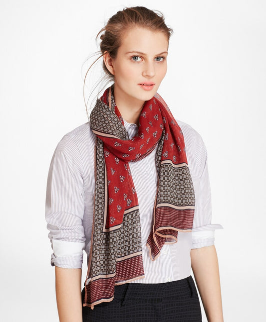 Brooks Brothers Women Foulard Silk Chiffon Oblong Scarf