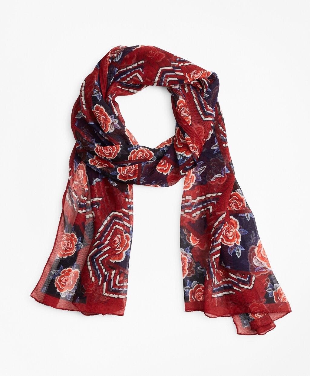 Brooks Brothers Women Rose-Print Silk Chiffon Oblong Scarf