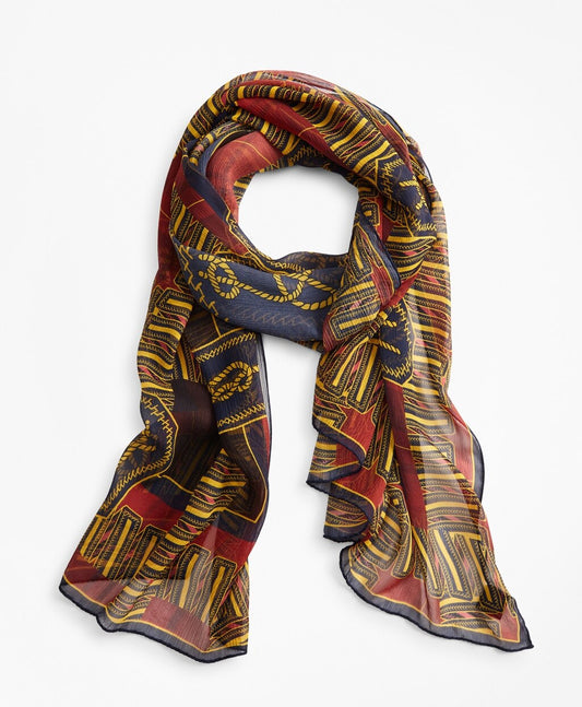 Brooks Brothers Women Knot-Print Silk Chiffon Oblong Scarf