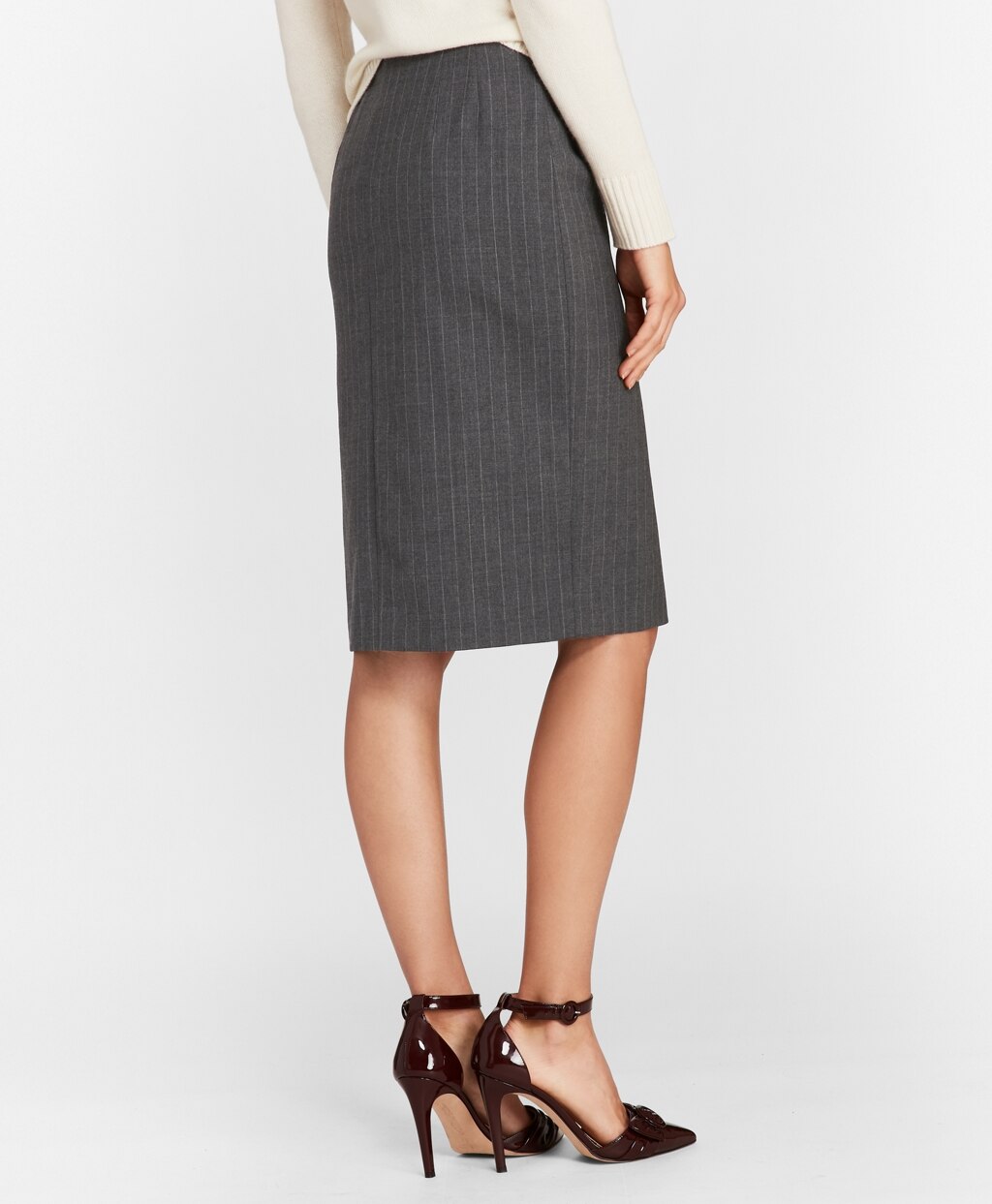 Brooks Brothers Women Pinstripe Stretch Wool Faux Wrap Skirt