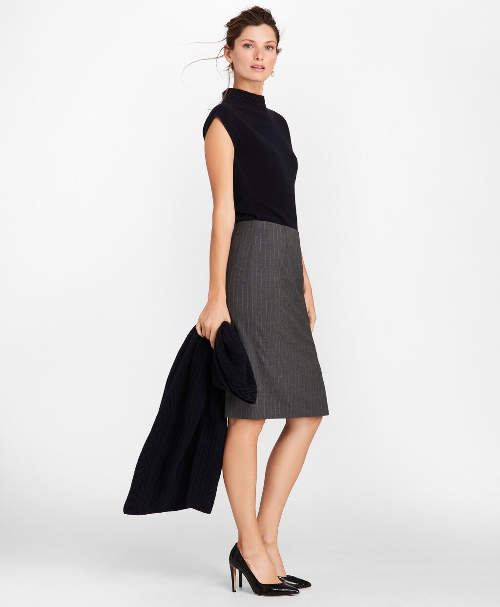 Brooks Brothers Women Pinstripe Stretch Wool Faux Wrap Skirt