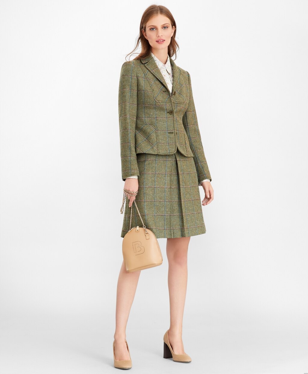 Brooks Brothers Women Checked Wool Tweed Skirt
