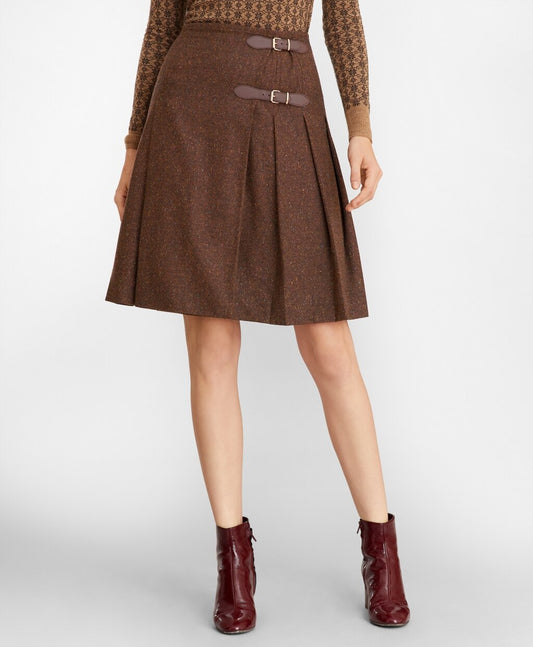 Brooks Brothers Women Stretch Wool-Silk Tweed Kilt