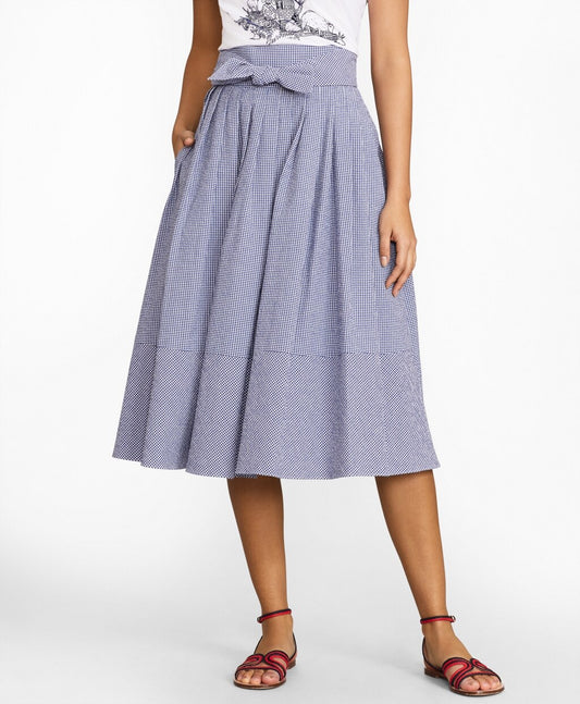 Brooks Brothers Women Gingham Seersucker Pleated Skirt