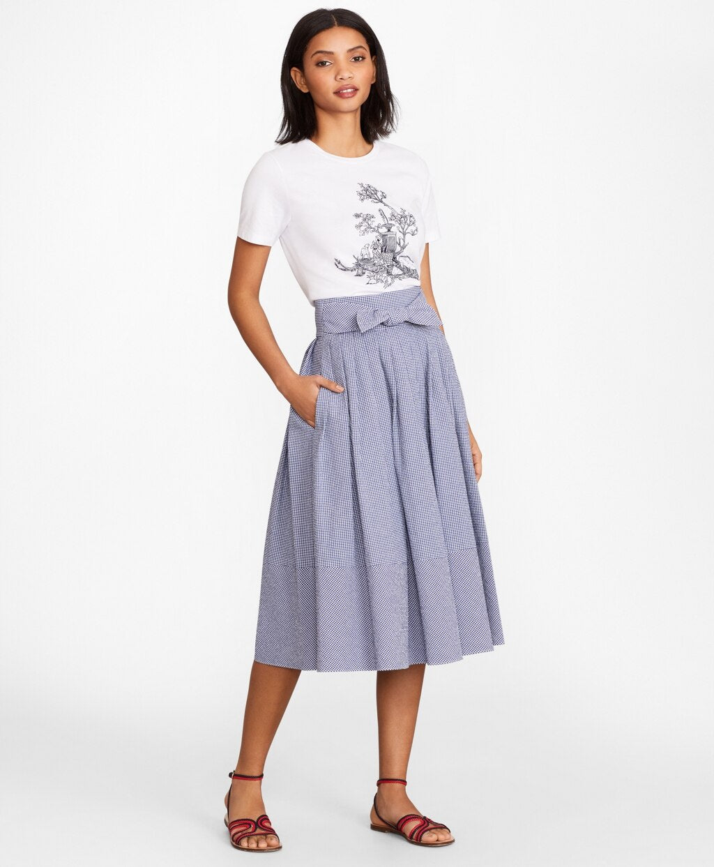 Brooks Brothers Women Gingham Seersucker Pleated Skirt