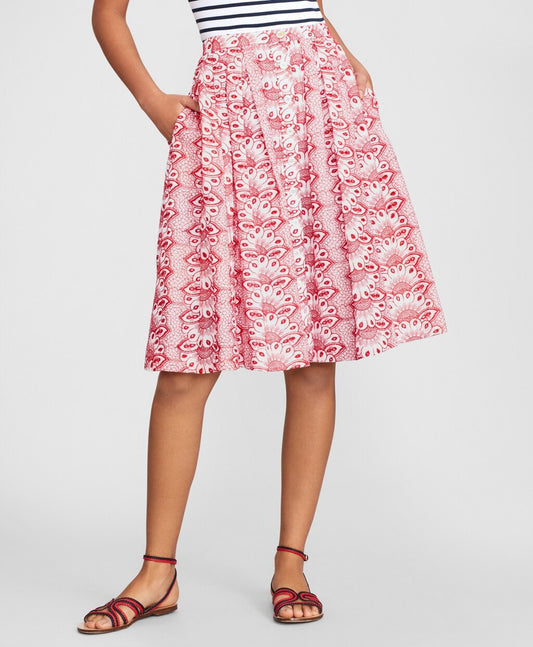 Brooks Brothers Women Cotton Eyelet Pleated Skirt