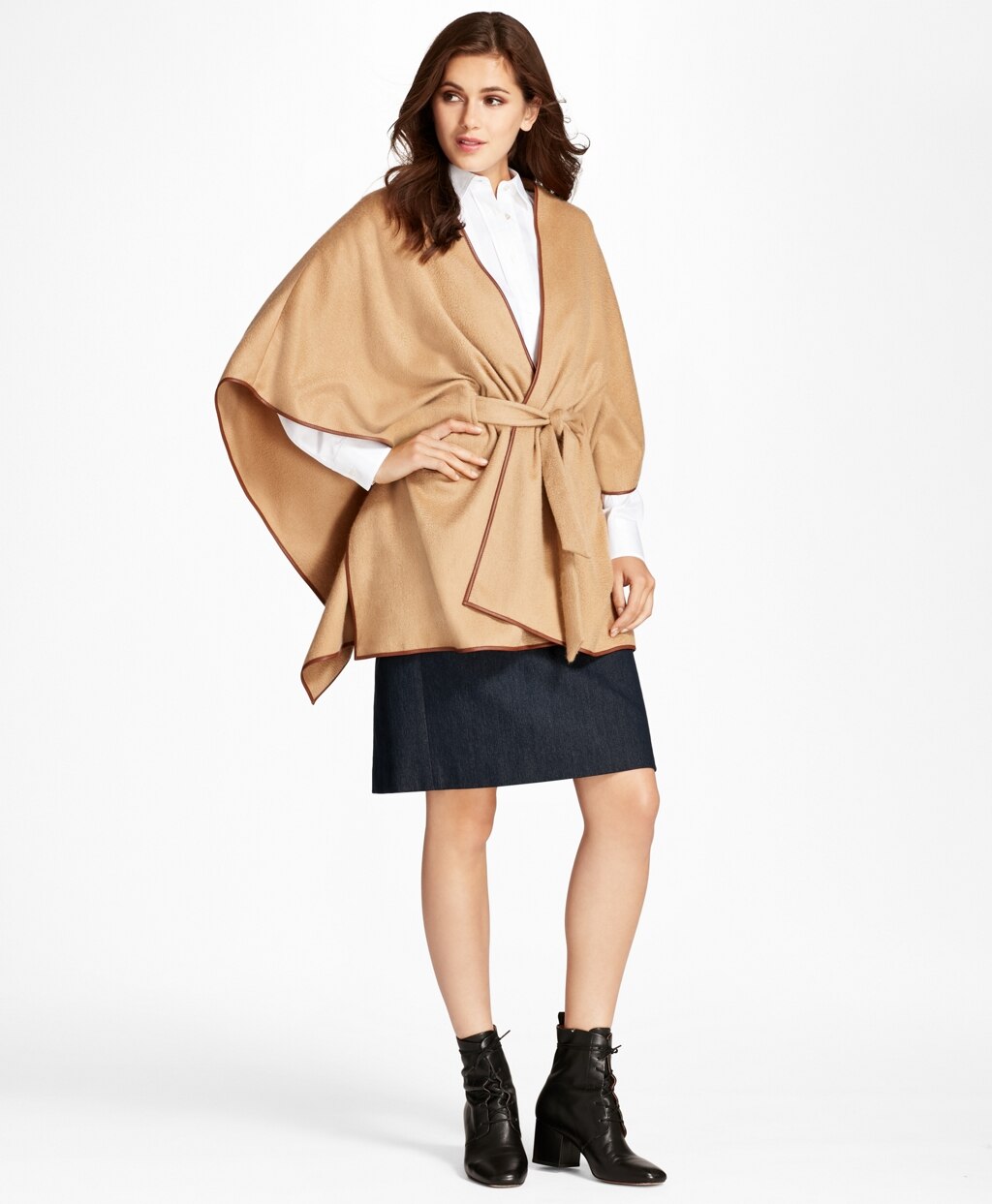 Brooks Brothers Women Leather-Trimmed Cashmere Kimono