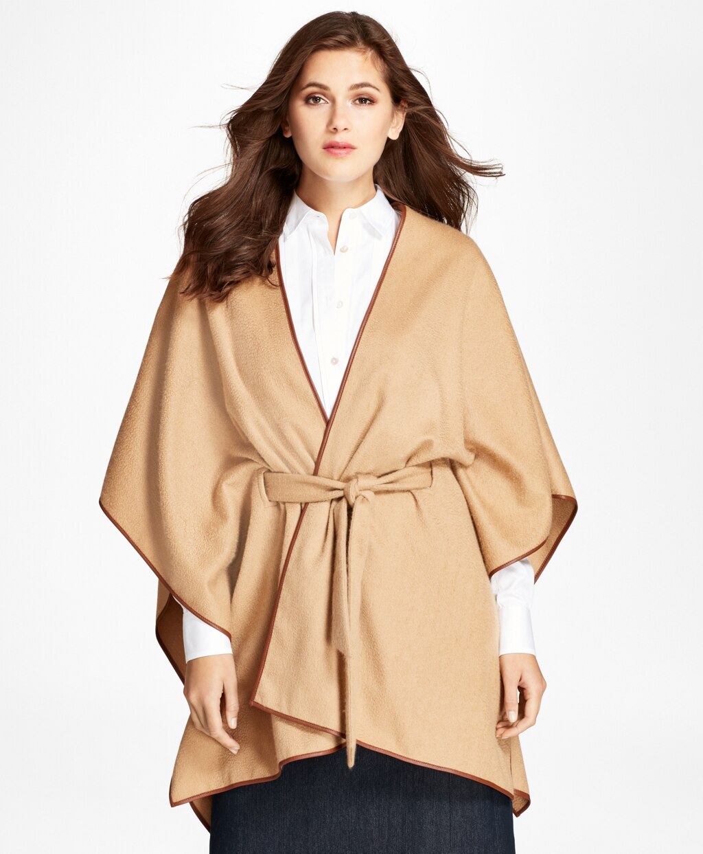 Brooks Brothers Women Leather-Trimmed Cashmere Kimono