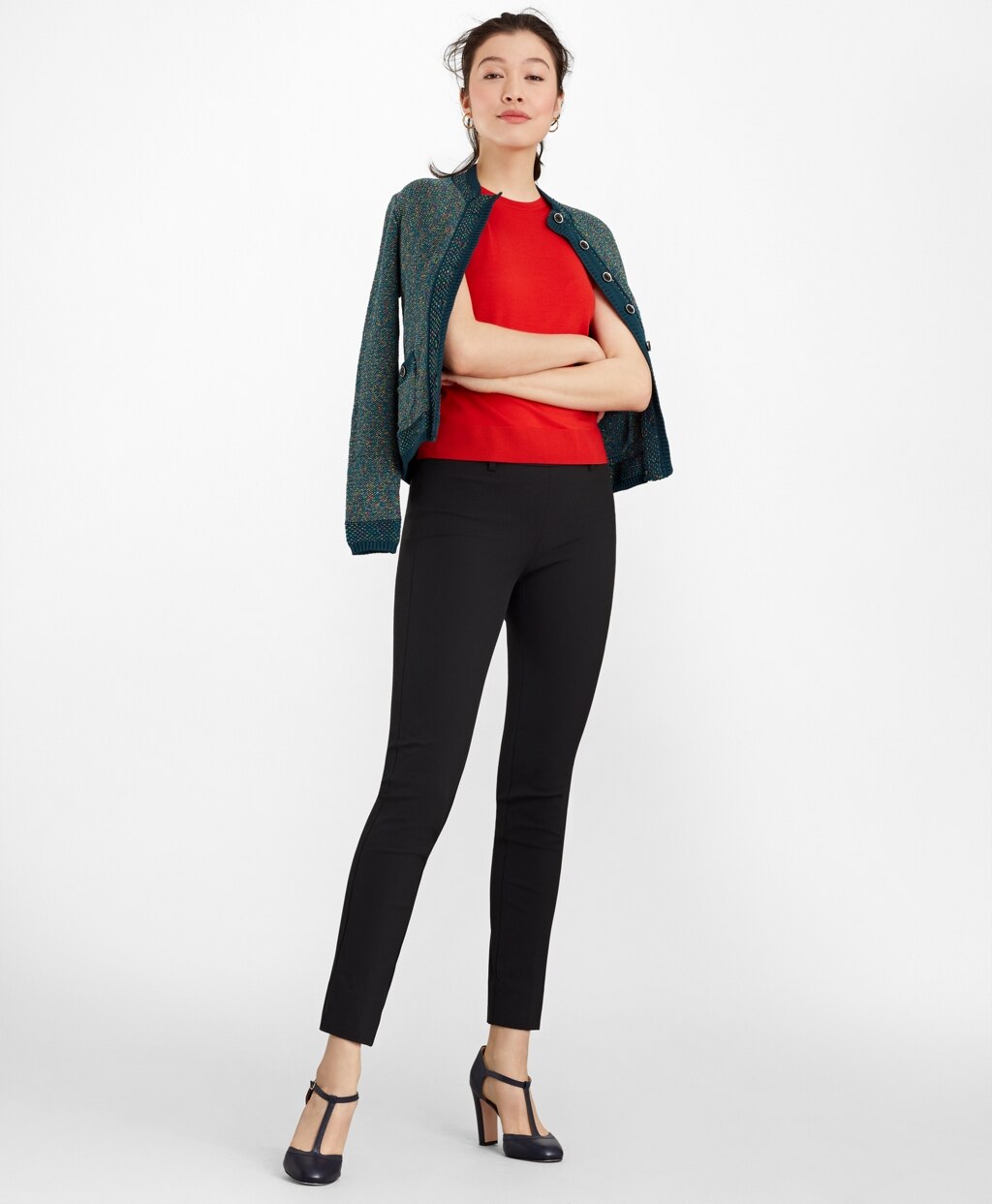 Brooks Brothers Women Slim-Fit Stretch-Cotton Twill Ankle Pants