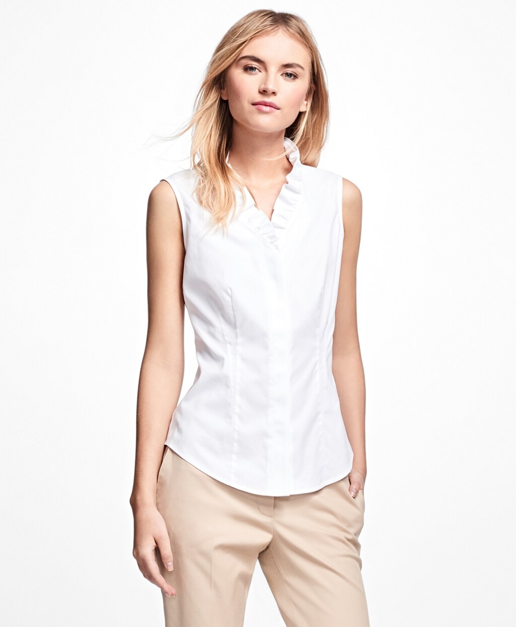 Brooks Brothers Women Non-Iron Sleeveless Ruffled Blouse