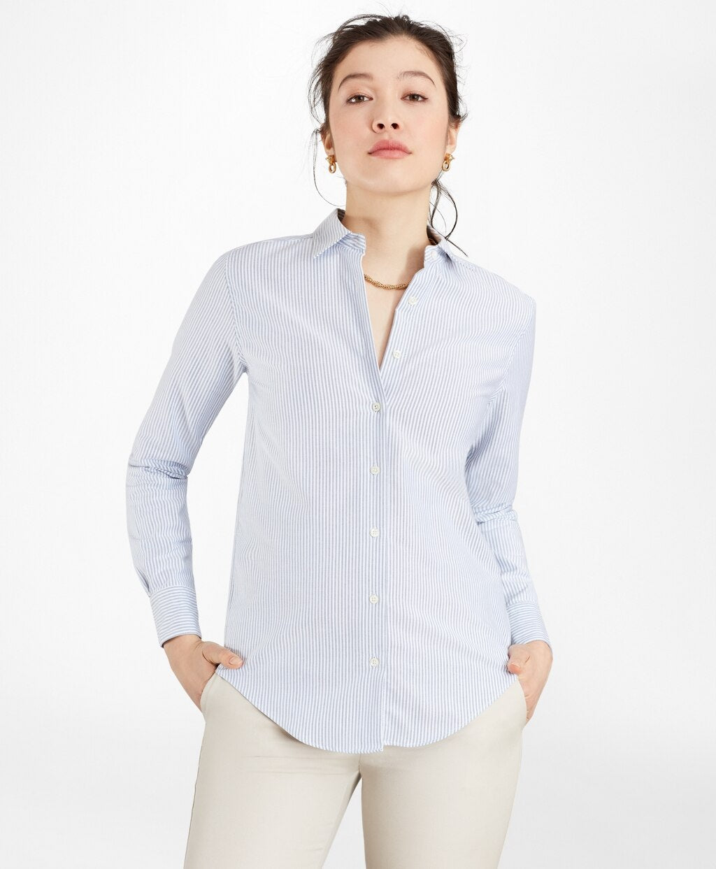 Brooks Brothers Women Classic-Fit Supima® Cotton Oxford Stripe Forward-Point Shirt