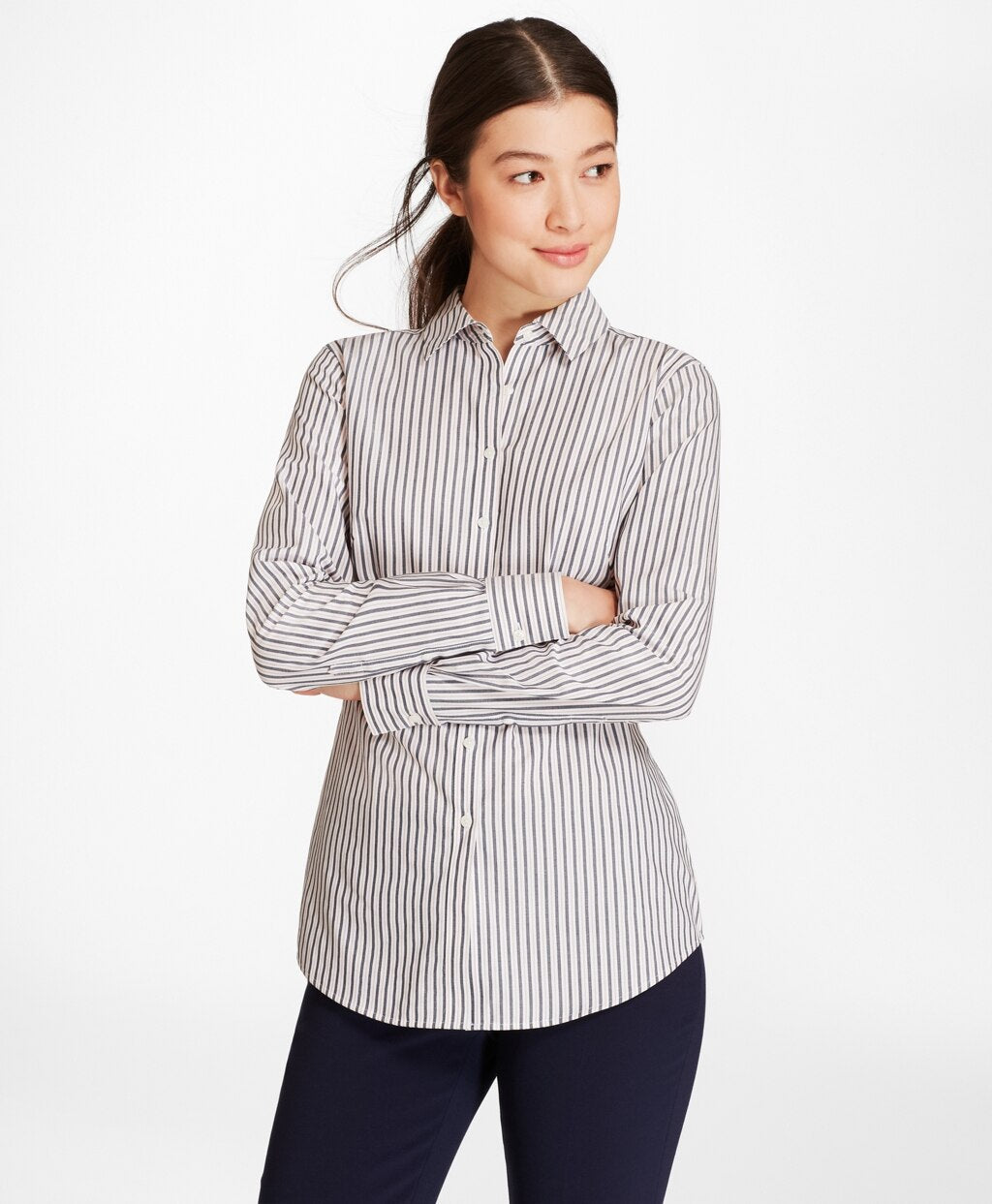 Brooks Brothers Women Striped Cotton Dobby Fitted Shirt