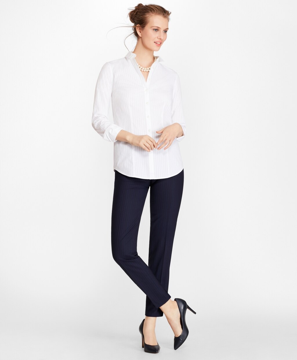 Brooks Brothers Women Tailored-Fit Diamond-Stripe Dobby Cotton Shirt